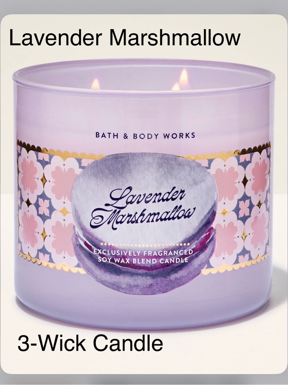 NEW! Bath & Body Works Lavender Marshmallow 3-Wick Candle w Decorative Metal Lid